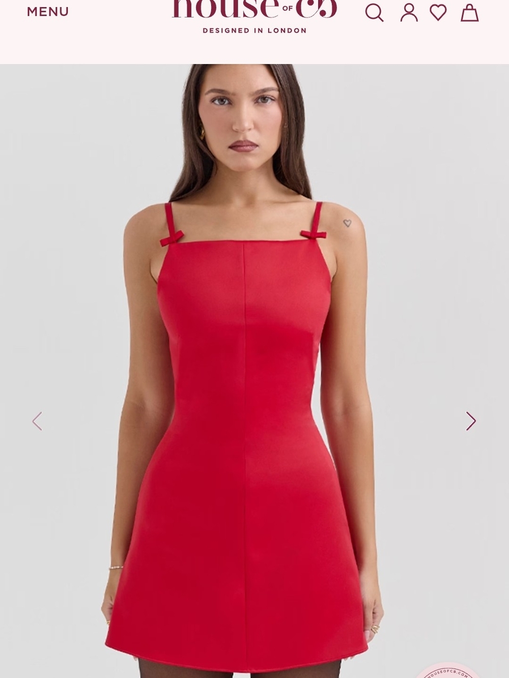 House of CB Red Square-Neck Mini Dress with Bow-Strap Detail